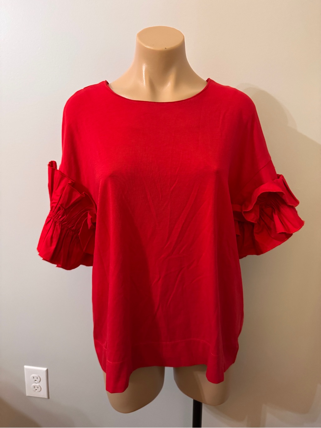 Drew Red Shirt Ruffle Sleeve Medium Anthropologie